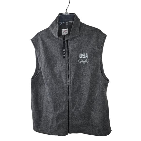 Women's United States Olympic Committee USA Gray Fleece Full Zip Vest Sz Medium - Picture 1 of 7